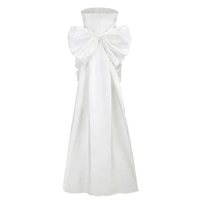 *Away to Wonderland Satin Mini Dress with Oversized Bow