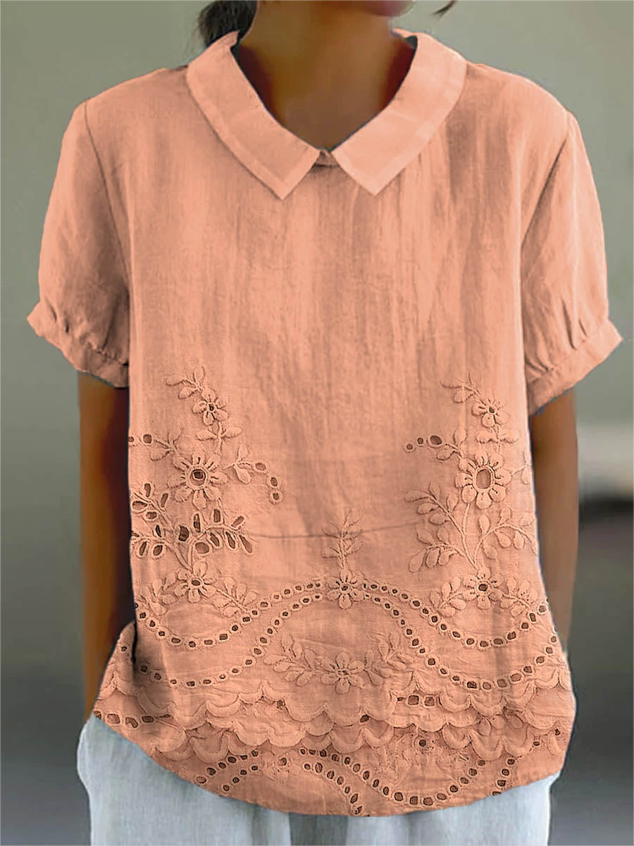 Nabalu Women’s Embroidered Blouse – Short Sleeve Collared Top