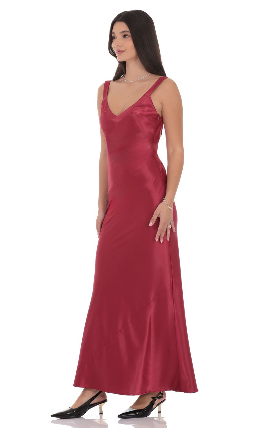 Lucy In The Sky Satin Open Back Maxi Dress in Maroon
