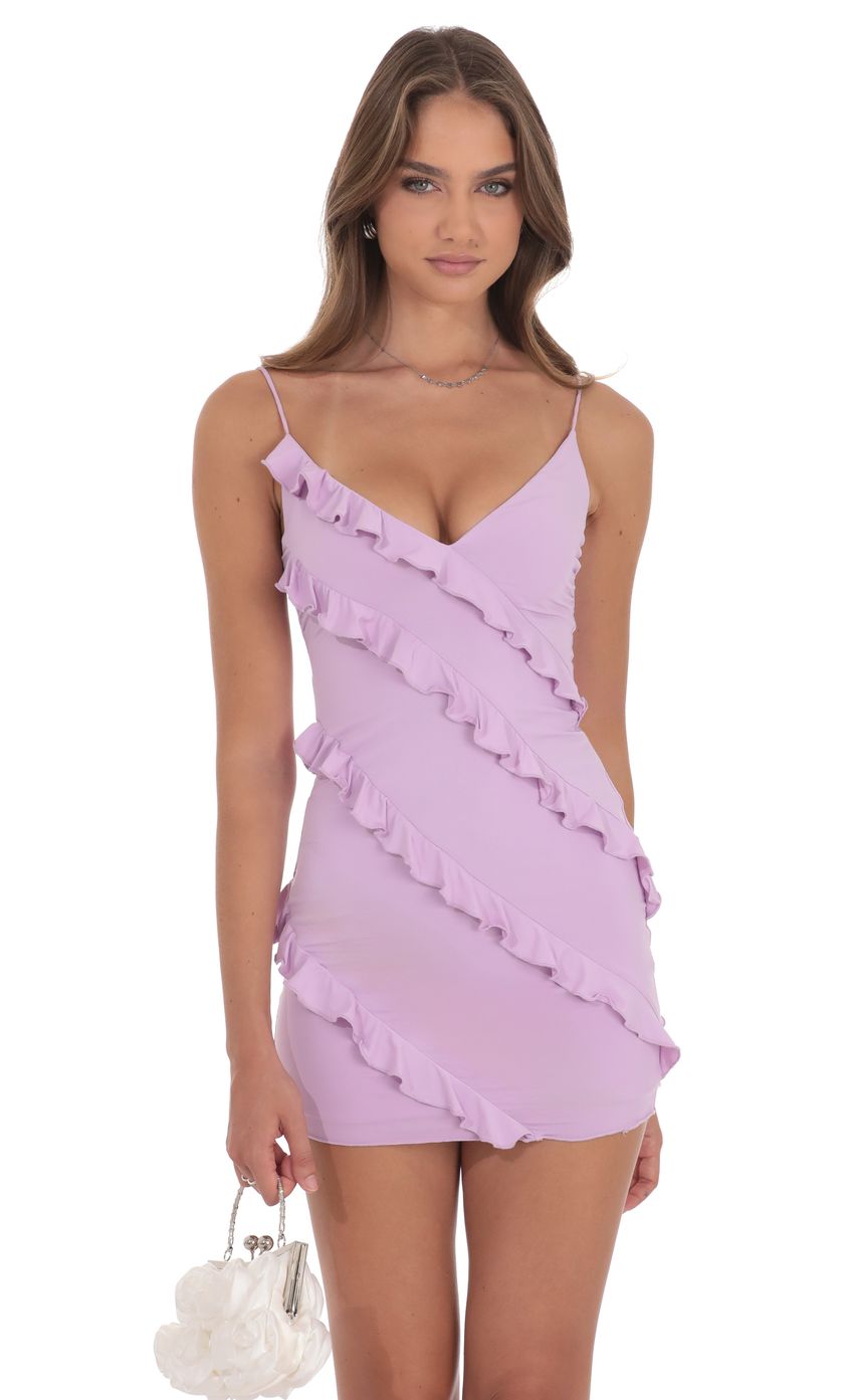 Lucy In The Sky Ruffle Mini Dress in Lilac