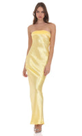 Lucy In The Sky Crinkle Satin Open Back Maxi Dress in Yellow