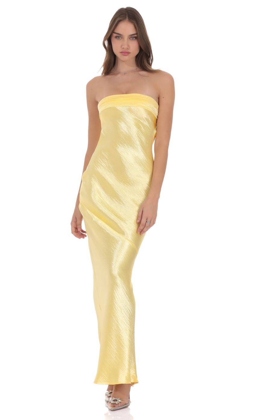 Lucy In The Sky Crinkle Satin Open Back Maxi Dress in Yellow