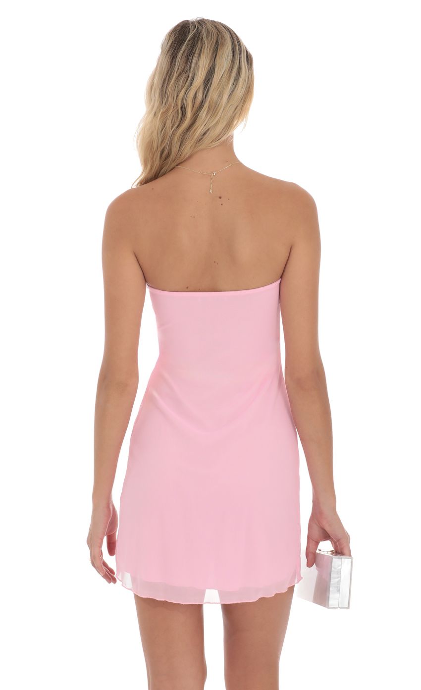 Lucy In The Sky Embellished Mesh Strapless Dress in Pink