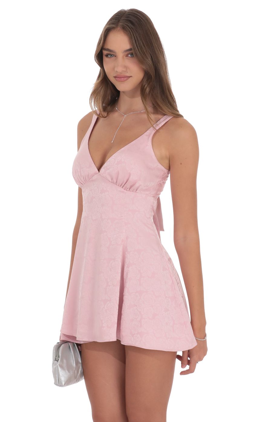 Lucy In The Sky Floral Jacquard Bow Tie Dress in Dusty Pink