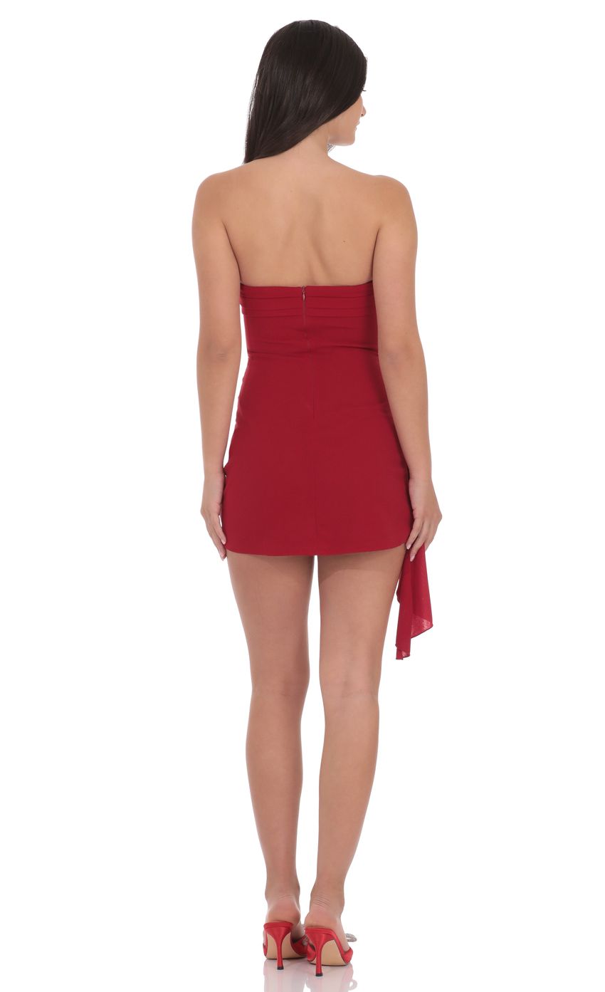 Lucy In The Sky Strapless Ruched Tassel Dress in Red