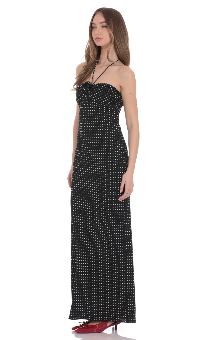 Lucy In The Sky Polka Dot Florette Halter Maxi Dress in Black