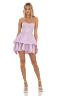 Lucy In The Sky Jacquard Corset Mini Dress in Lilac