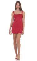 Lucy In The Sky Satin Shift Dress in Red