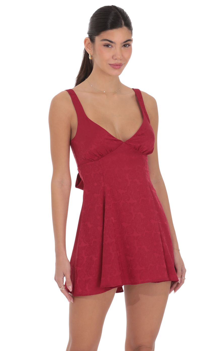 Lucy In The Sky Floral Jacquard Bow Tie Dress in Maroon