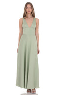 Lucy In The Sky Satin Plunge Neck Corset Maxi Dress in Sage