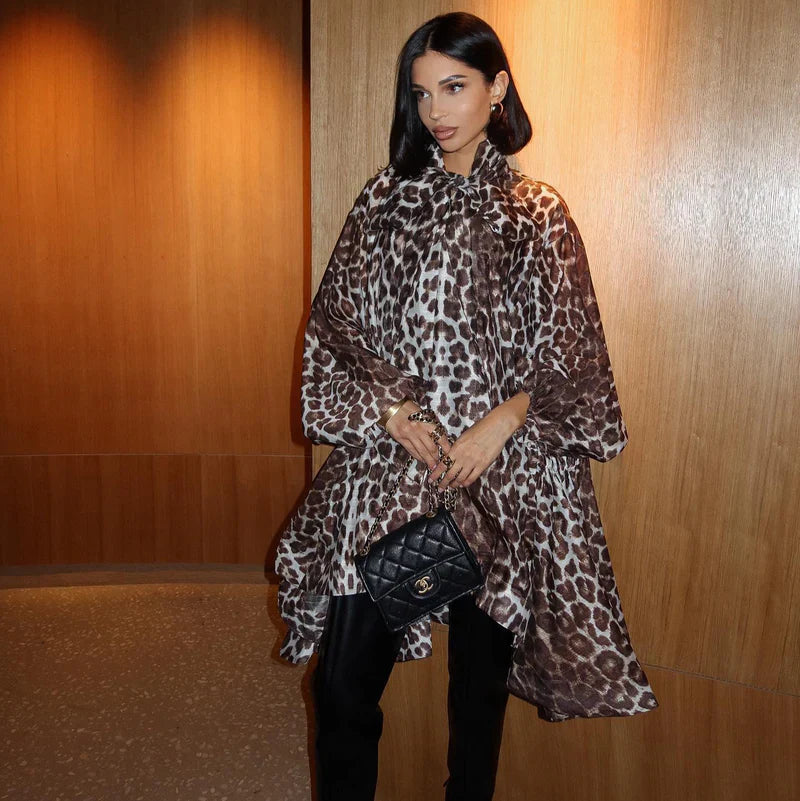 Mermaid Way Bad Reputation Leopard Print Lantern Sleeves Mini Dress