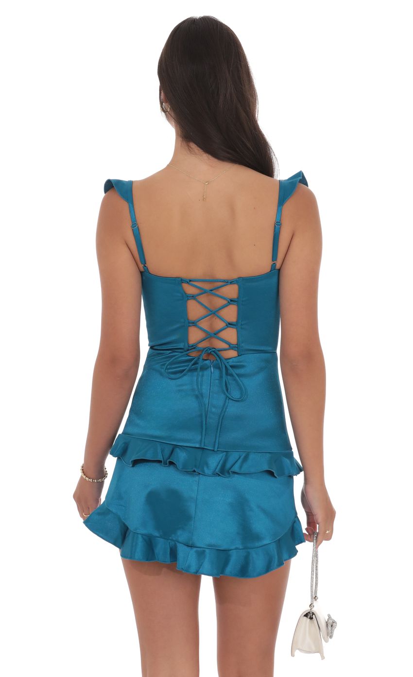 Lucy In The Sky Satin Ruffle Bodycon Dress in Cobalt