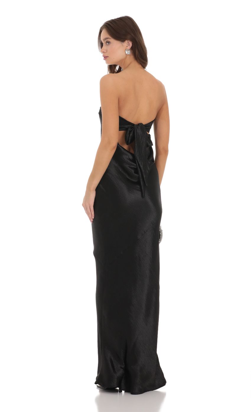 Lucy In The Sky Strapless Satin Open Back Dress in Black