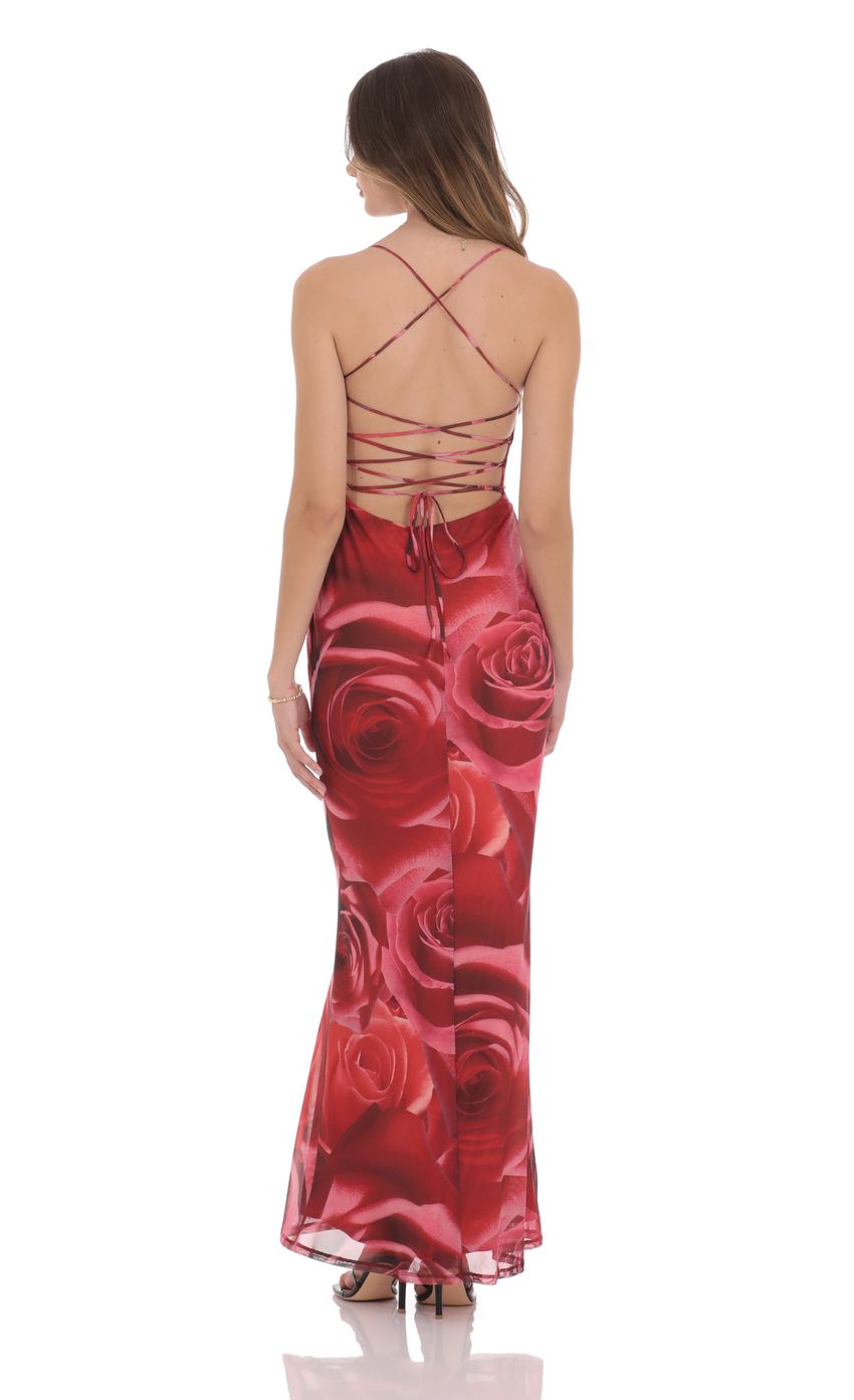 Lucy In The Sky Floral Bodycon Open Back Maxi Dress in Red