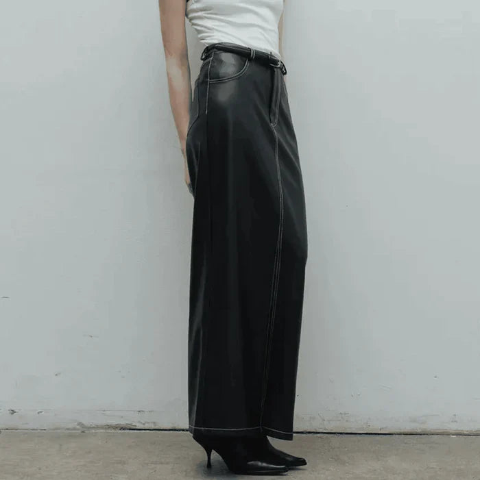*Black Liqueur Faux Leather Slit Maxi Skirt
