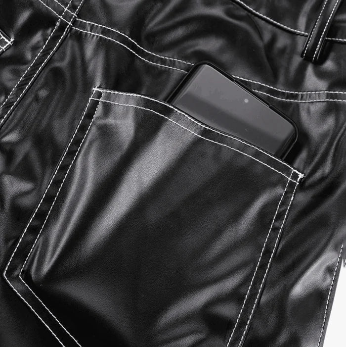 *Black Liqueur Faux Leather Slit Maxi Skirt