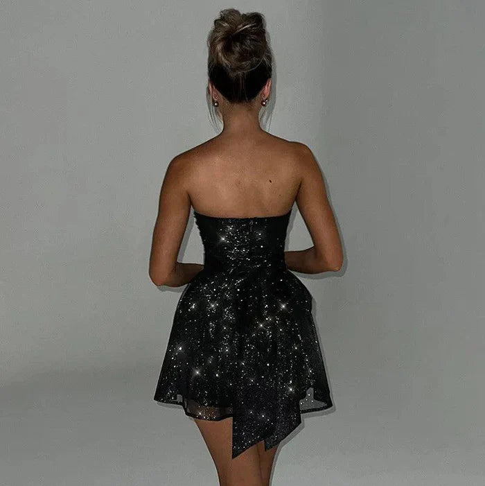 Mermaid Way Black Star Sparkle Corset Mini Dress