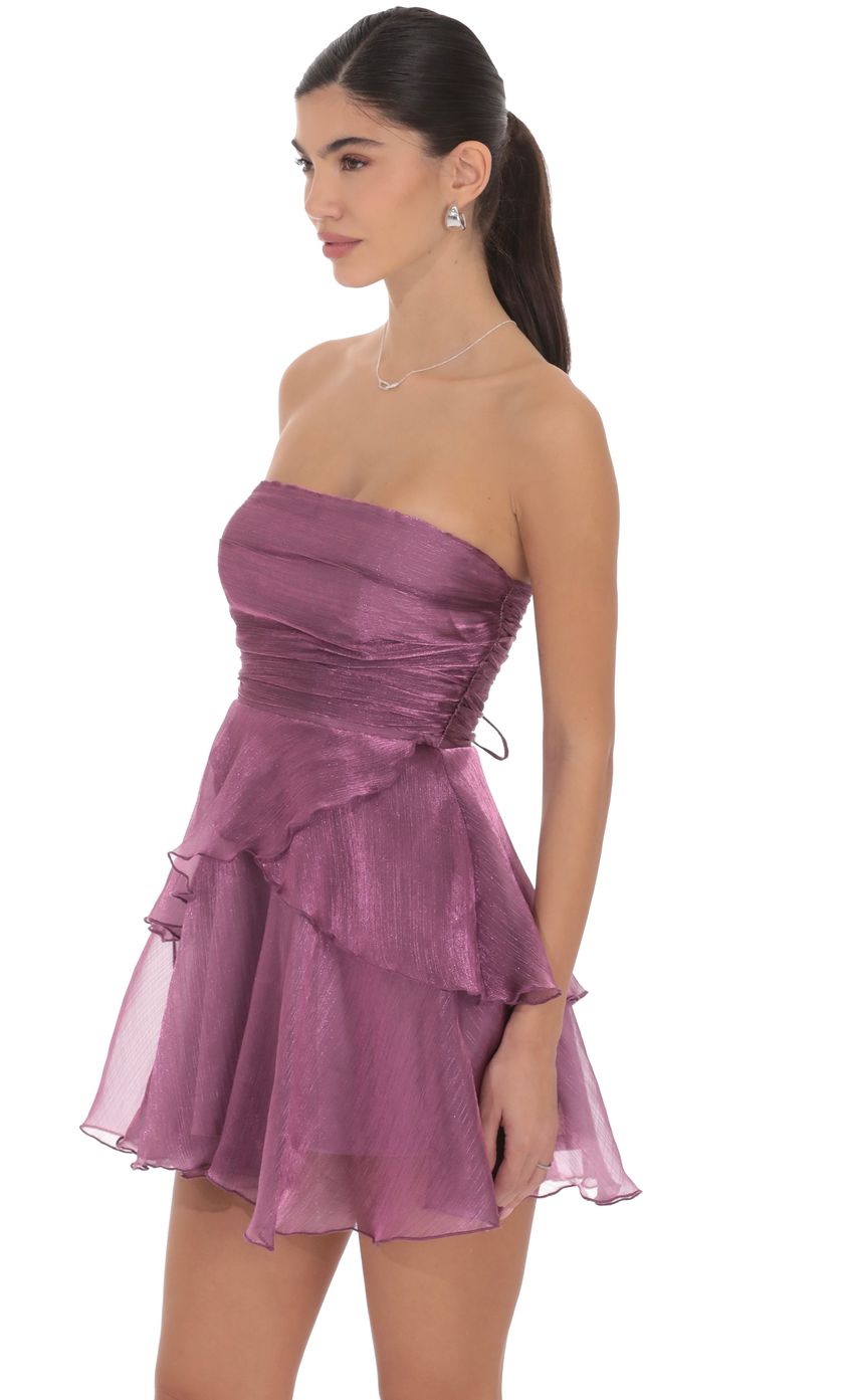 Lucy In The Sky Petal Ruffle Strapless Dress in Purple