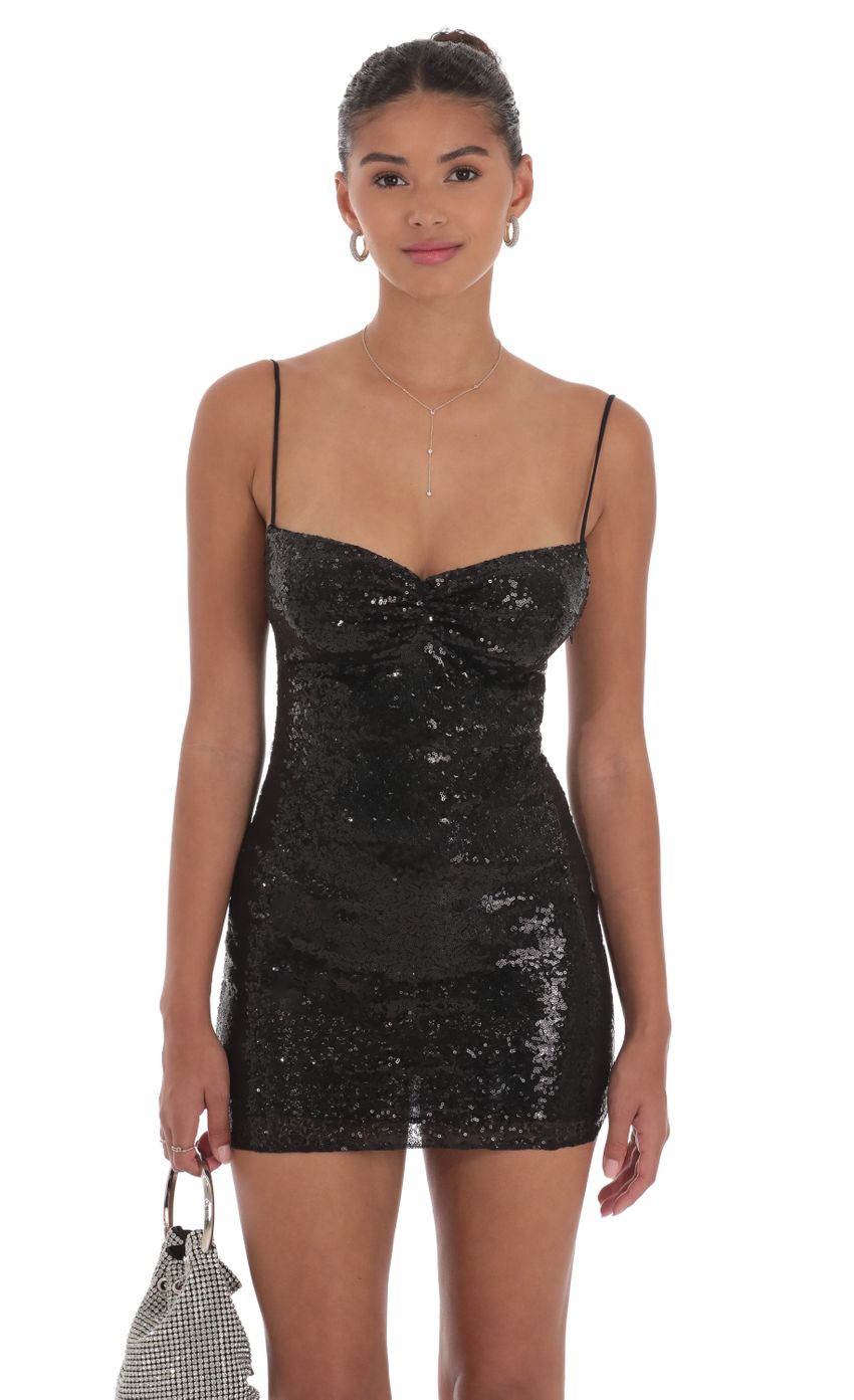 Lucy In The Sky Sequin Butterfly Dress in Black