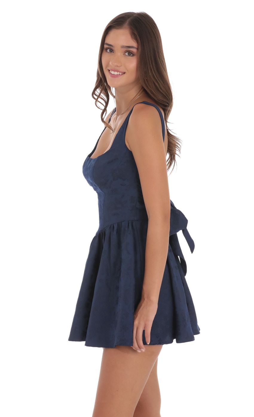 Lucy In The Sky Floral Jacquard Open Back Bow Dress in Navy