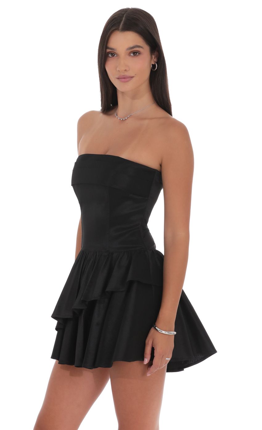 Lucy In The Sky Asymmetrical Ruffle Corset Dress in Black