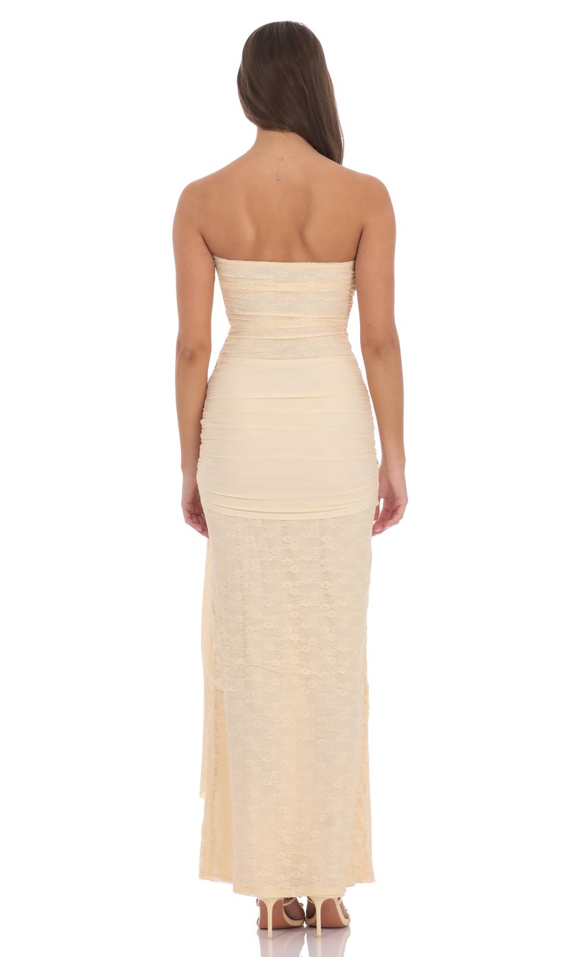 Lucy In The Sky Strapless Lace Tassel Wrap Maxi Dress in Vanilla