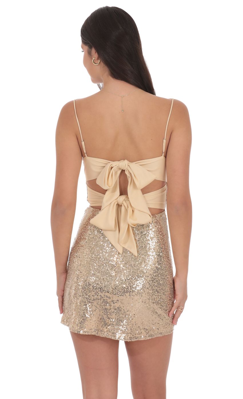 Lucy In The Sky Sequin Front Twist Bodycon Dress in Gold