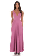 Lucy In The Sky Satin Plunge Neck Corset Maxi Dress in Mauve