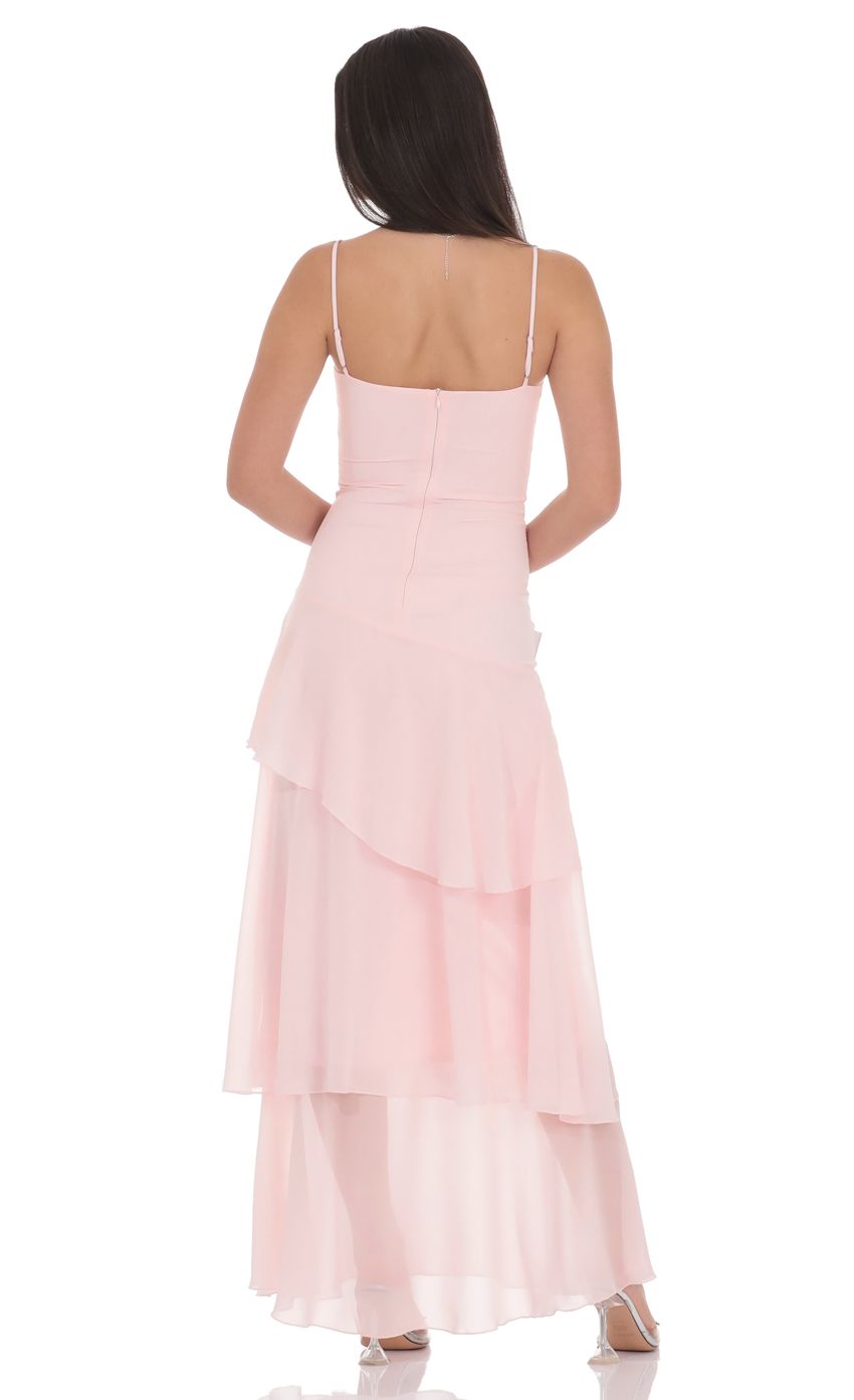 Lucy In The Sky Long Ruffle Maxi Dress in Pastel Pink