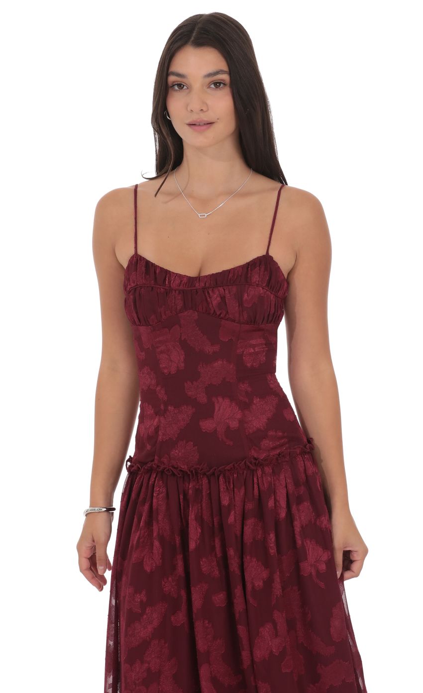 Lucy In The Sky Floral Chiffon Maxi Dress in Burgundy