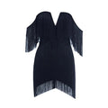 *Celestial Chic Black Tassel Off-Shoulder Mini Dress