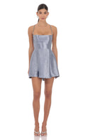 Lucy In The Sky Crinkle Metallic Fit and Flare Dress in Slate Blue