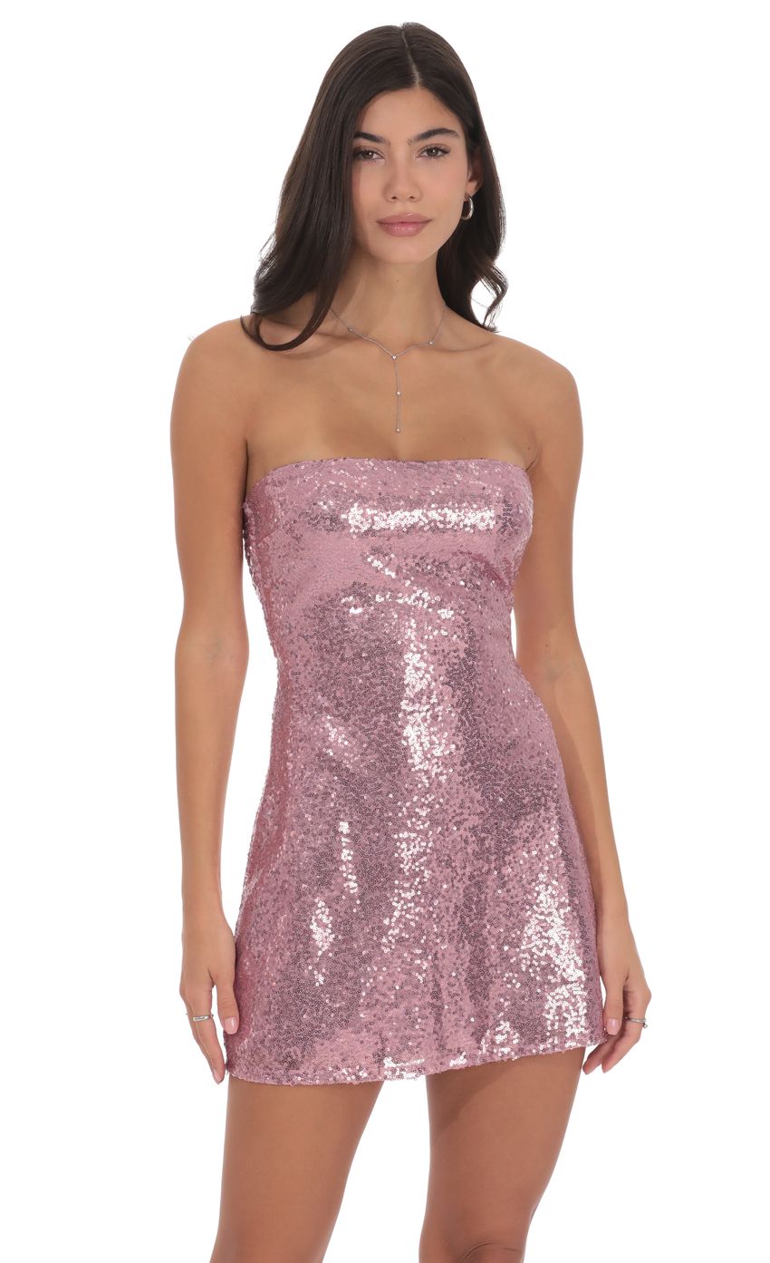 Lucy In The Sky Sequin Strapless Dress in Pink Rose