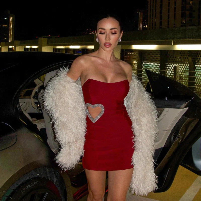 Mermaid Way Cherry Kiss Strapless Diamond Heart Mini Dress