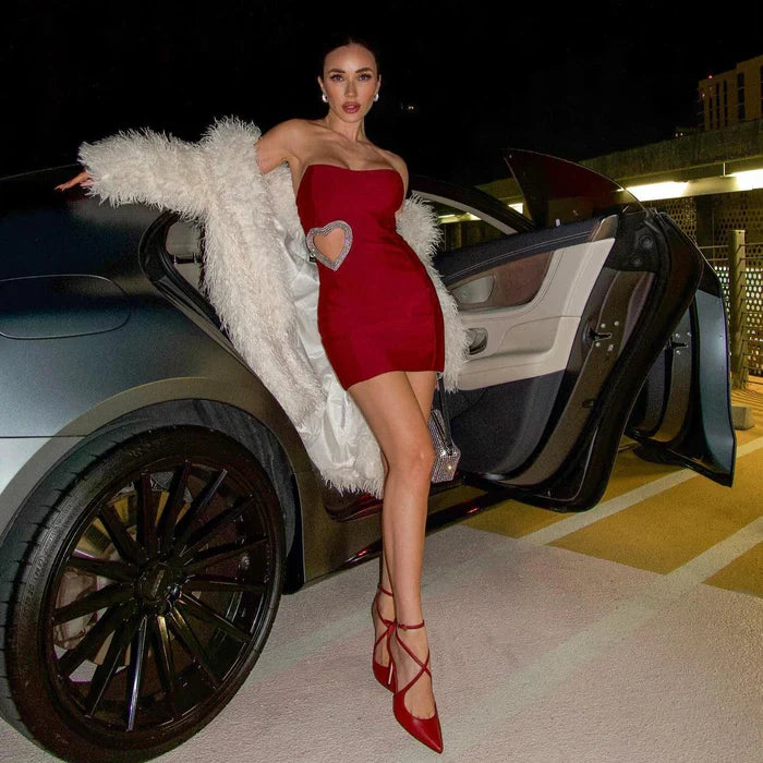 *Cherry Kiss Strapless Diamond Heart Mini Dress