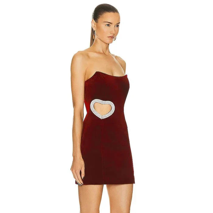 *Cherry Kiss Strapless Diamond Heart Mini Dress