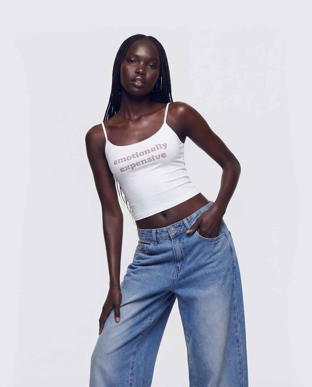 Finesse Elli White Rhinestone Slogan Cami Top