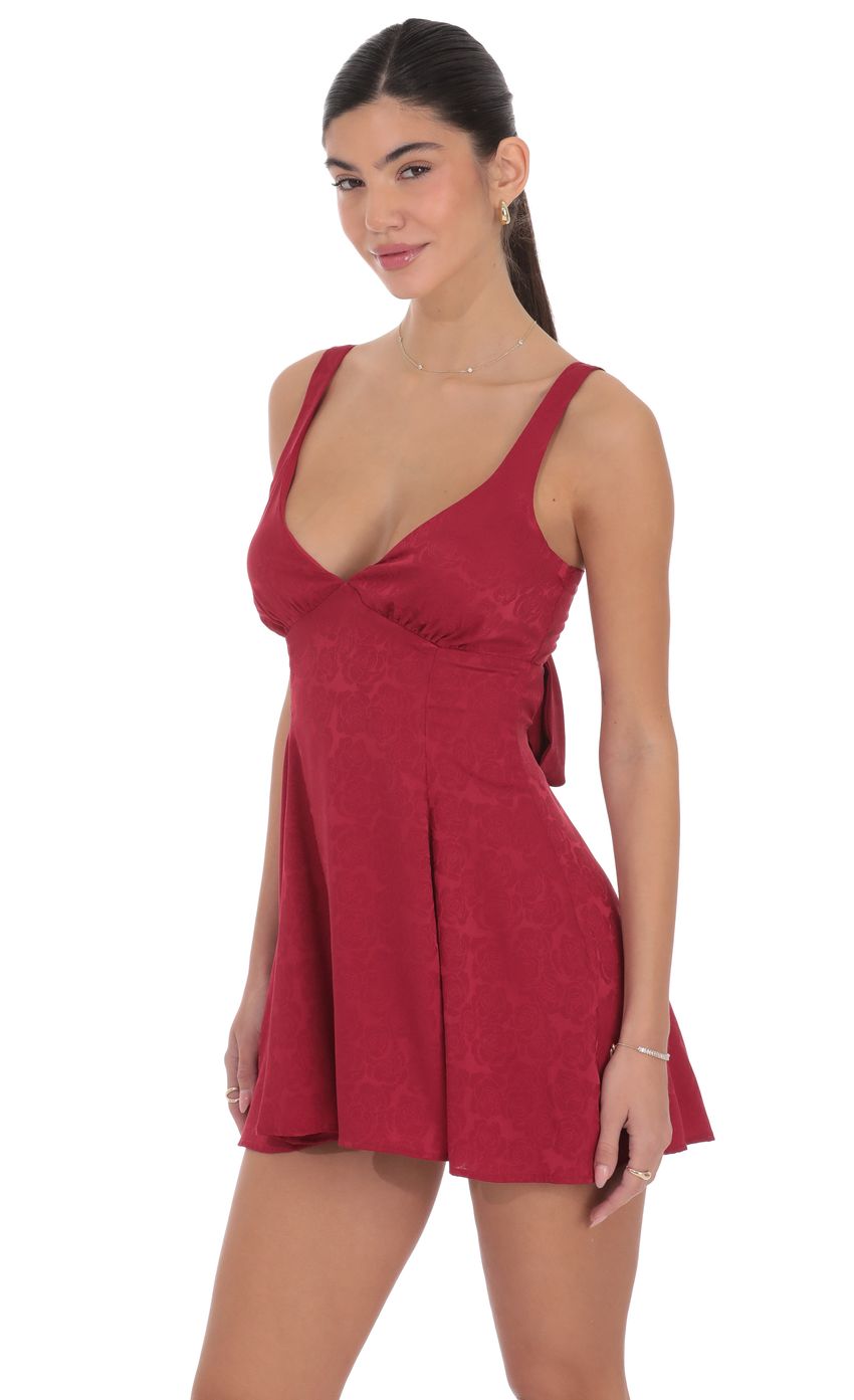 Lucy In The Sky Floral Jacquard Bow Tie Dress in Maroon