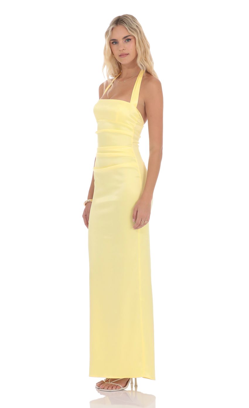 Lucy In The Sky Satin Halter Maxi Dress in Yellow 2