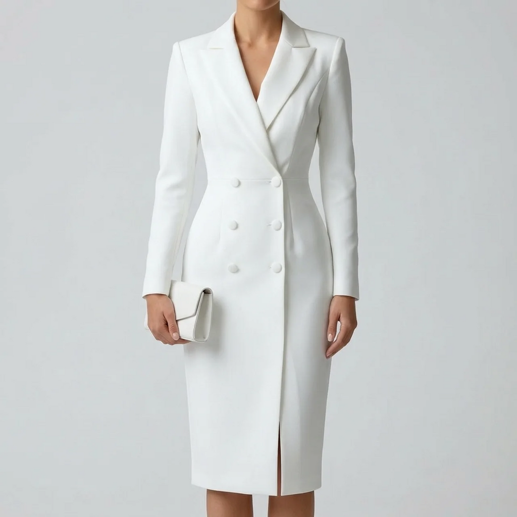 Nabalu Women’s A-Line Midi Blazer Dress – Double Breasted Long Sleeve Dress