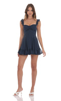 Lucy In The Sky Shimmer Ruffle Fit and Flare Dress in Navy