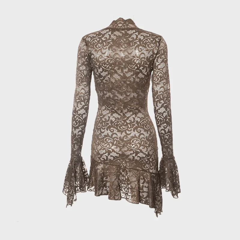 Mermaid Way Dance On My Own Brown Lace Mini Dress