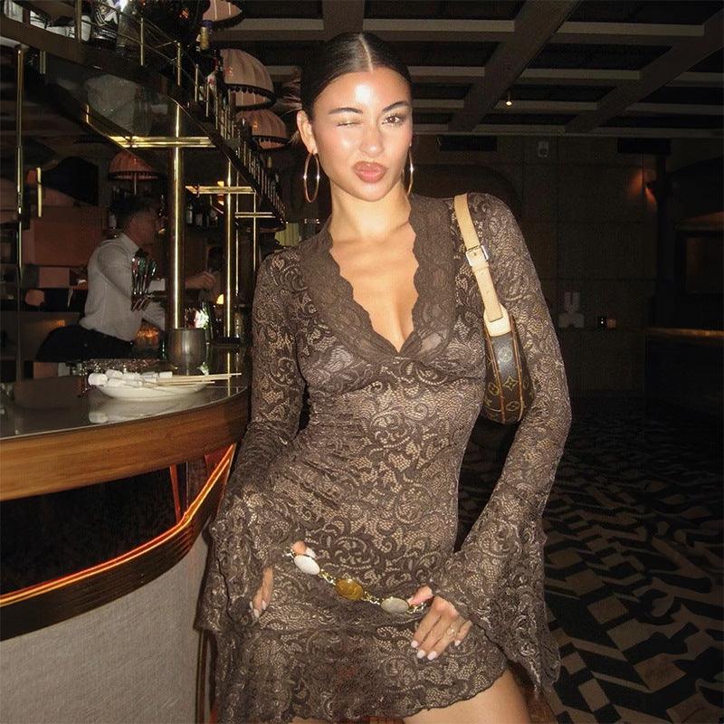 Mermaid Way Dance On My Own Brown Lace Mini Dress