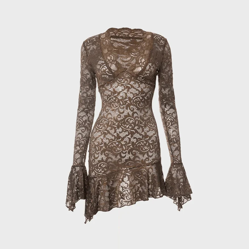 Mermaid Way Dance On My Own Brown Lace Mini Dress