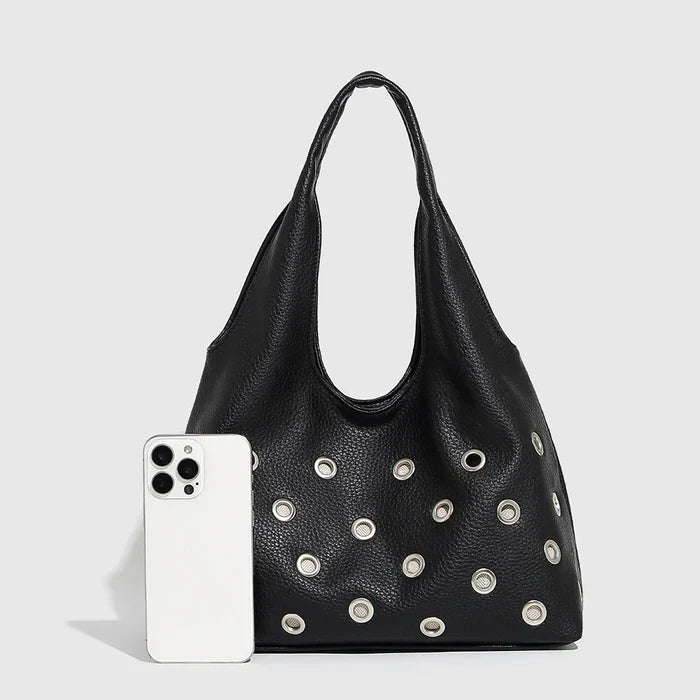 *Dark Orbit Leather Rivet Shoulder Bag