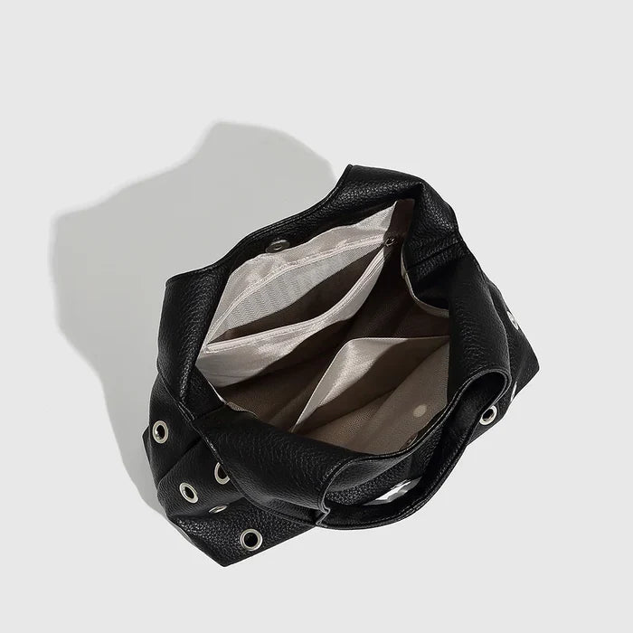 *Dark Orbit Leather Rivet Shoulder Bag