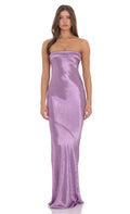 Lucy In The Sky Crinkle Satin Open Back Maxi Dress in Purple