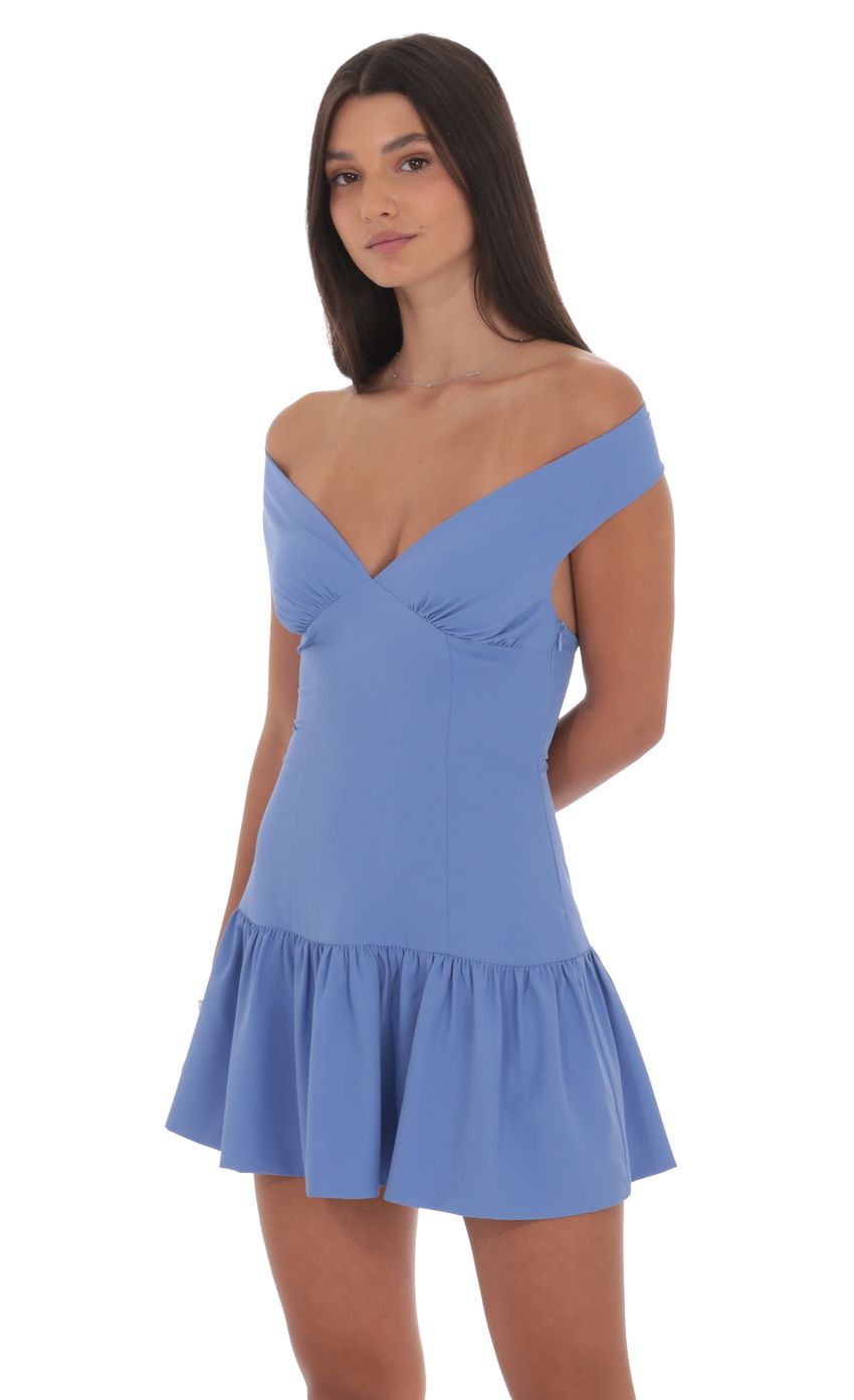 Lucy In The Sky Off Shoulder Drop Waist Dress in Periwinkle