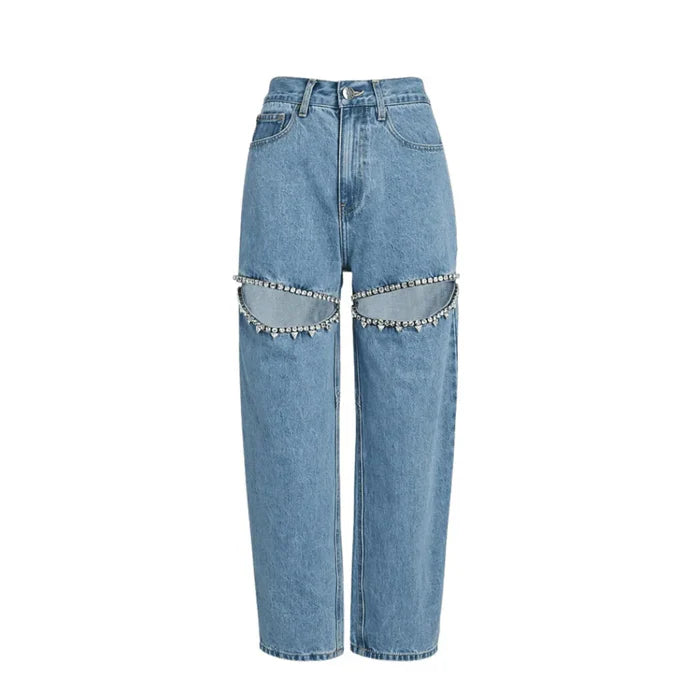 *Disco Darling Embellished Cutout High-Rise Jeans
