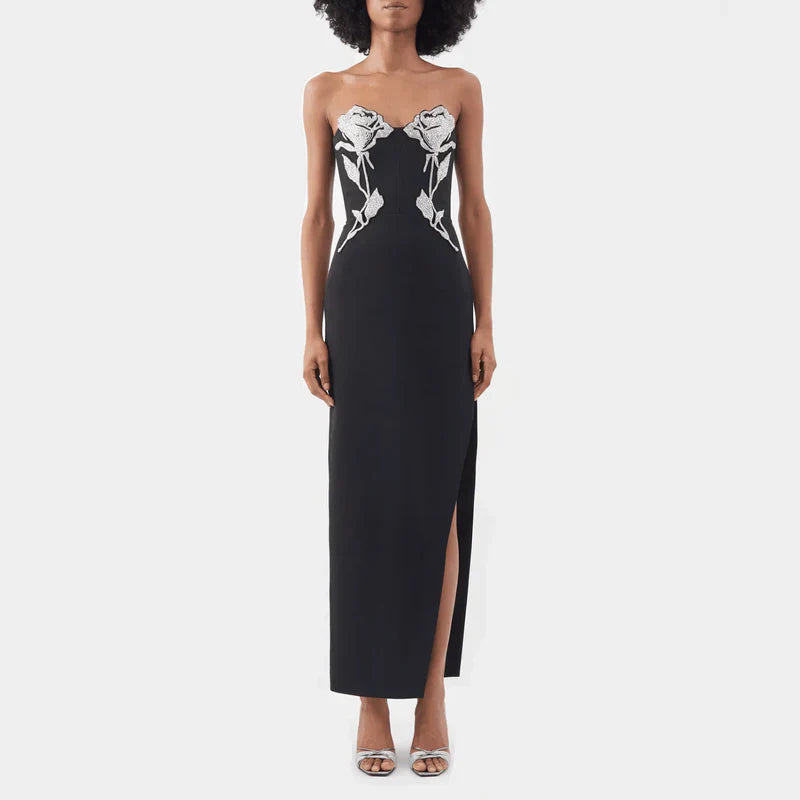 Mermaid Way Dolled Up Crystal Rose Embroidered Maxi Dress